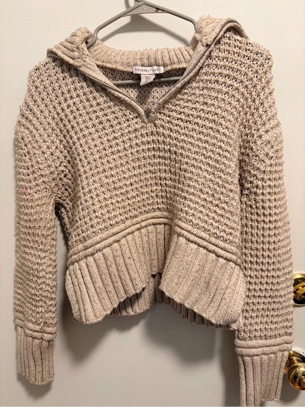 Sincerly Jules Cream Waffle-Knit Pullover